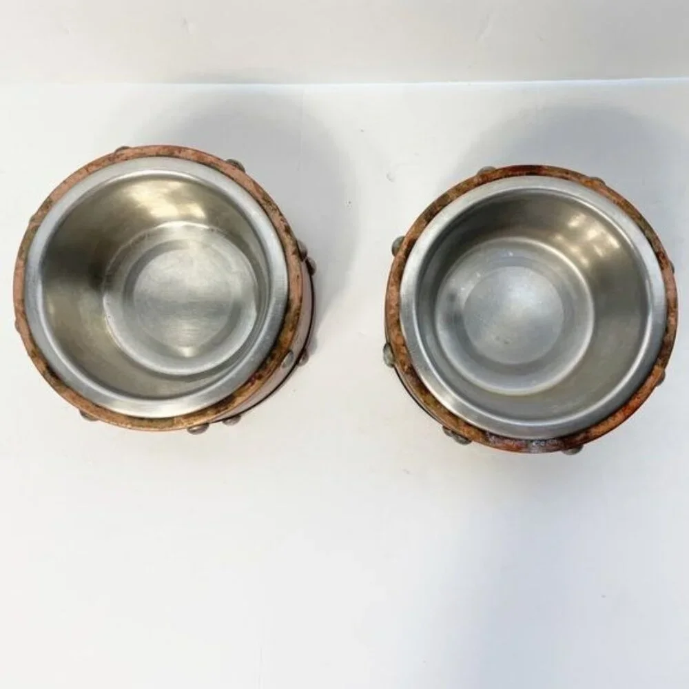 Copper & Stainless Steel Food/Water Bowls Set Of 2 For Cats Or Small Dogs